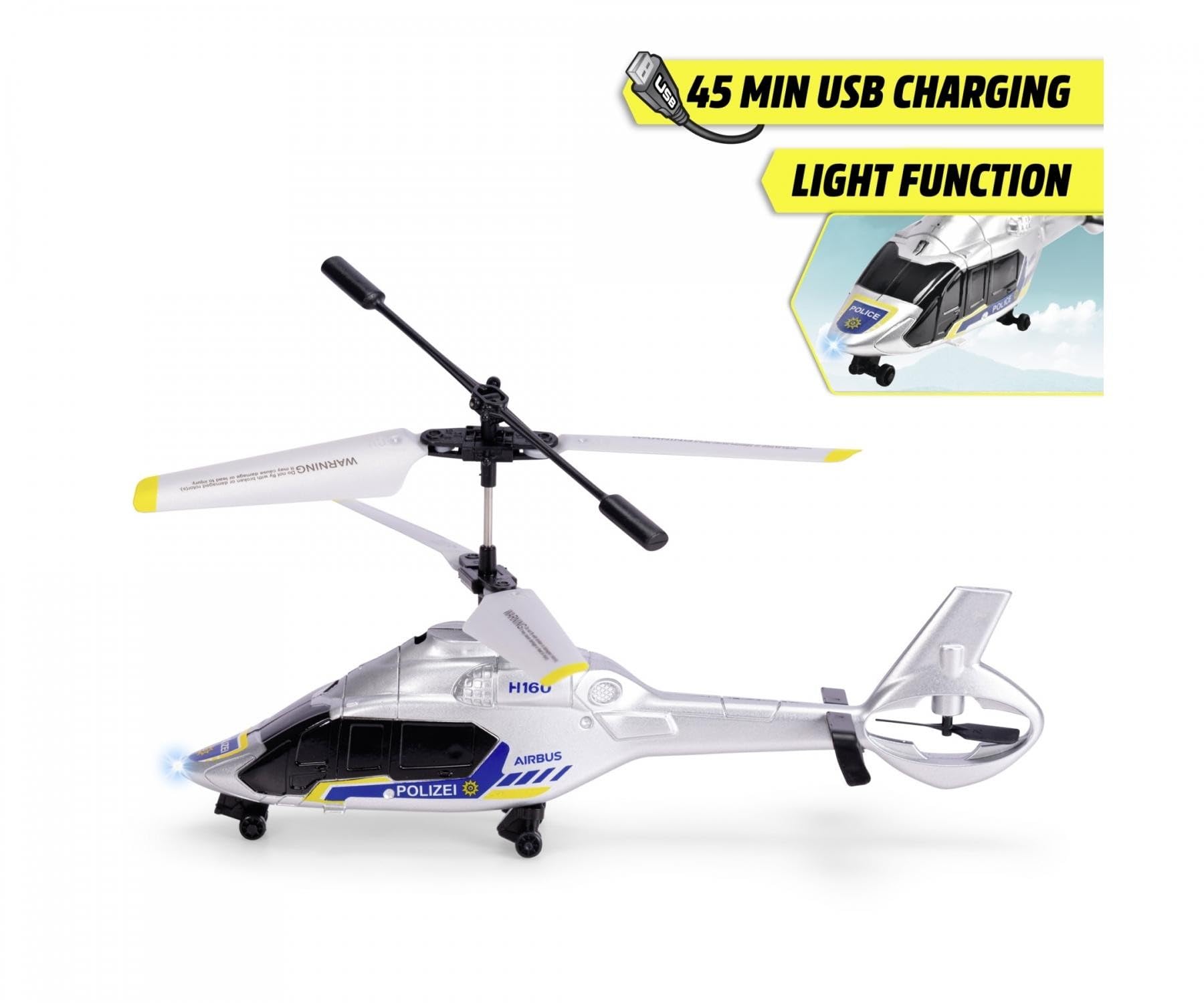 Dickie H160 - Elicottero da polizia RC 1:60 Airbus H160 2,4 GHz, ricarica USB 6 km/h con luce 21 cm, per bambini dai 6 anni in su