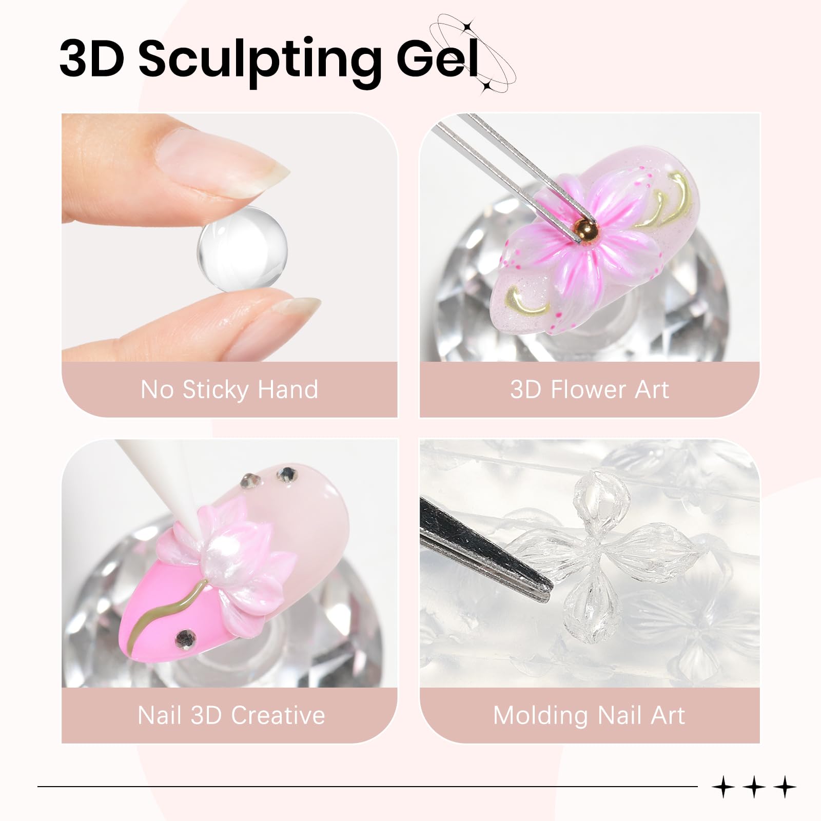 SUPWEE Żel do paznokci 3D, 15 g, przezroczysty, perłowo-biały, żel 3D do rzeźbienia w kształcie kwiatu i pisakiem silikonowym, wielofunkcyjny żel do modelowania UV, dla kobiet, dziewcząt, do domu