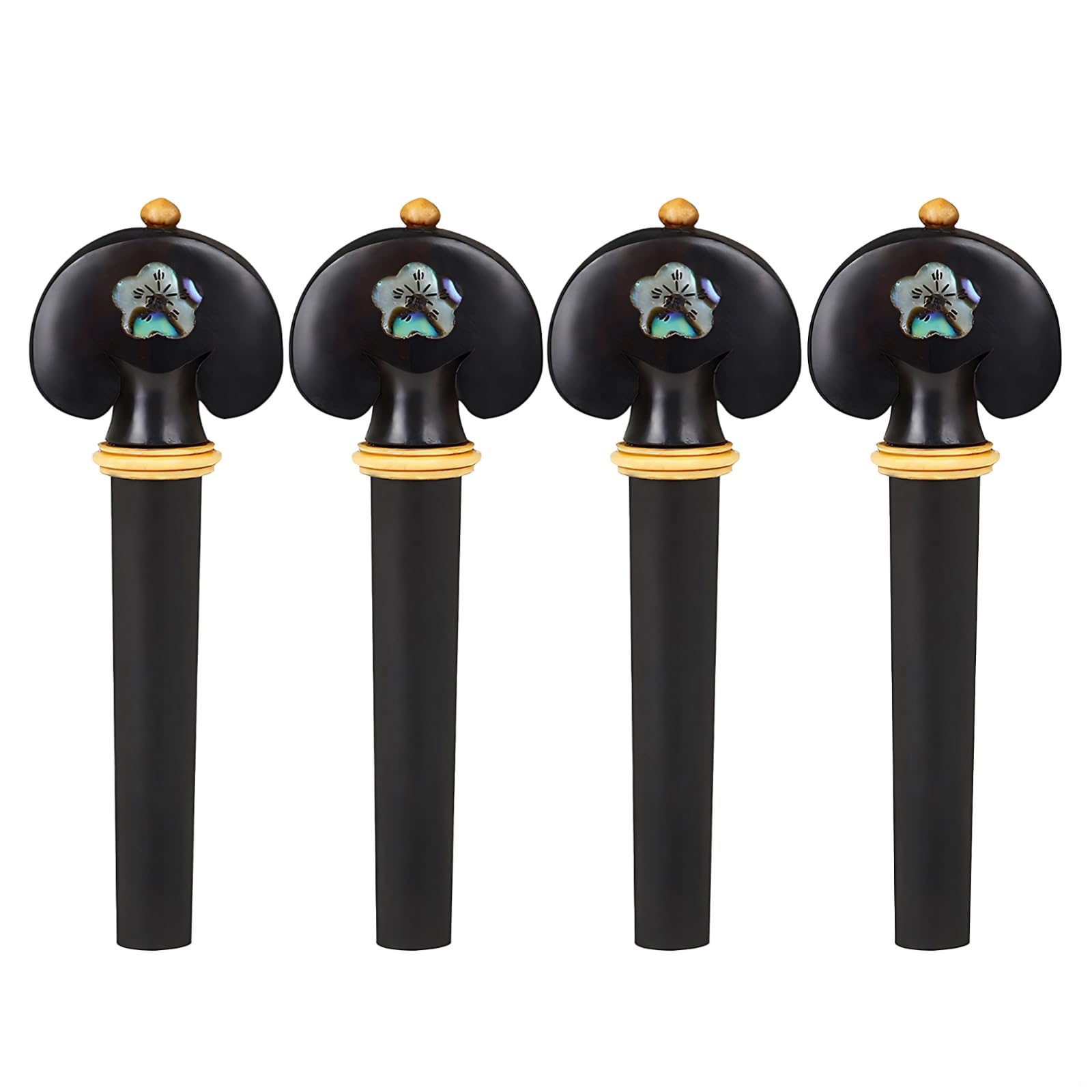 4 Hand-Carved Ebony Violin Tuning Pegs With Abalone Inlay And Boxwood Accents, Dimensions 2.7 X 0.9 X 0.5 In