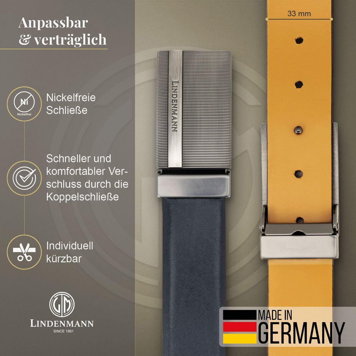 LINDENMANN Męski pasek ze skóry bydlęcej czarny Made in Germany