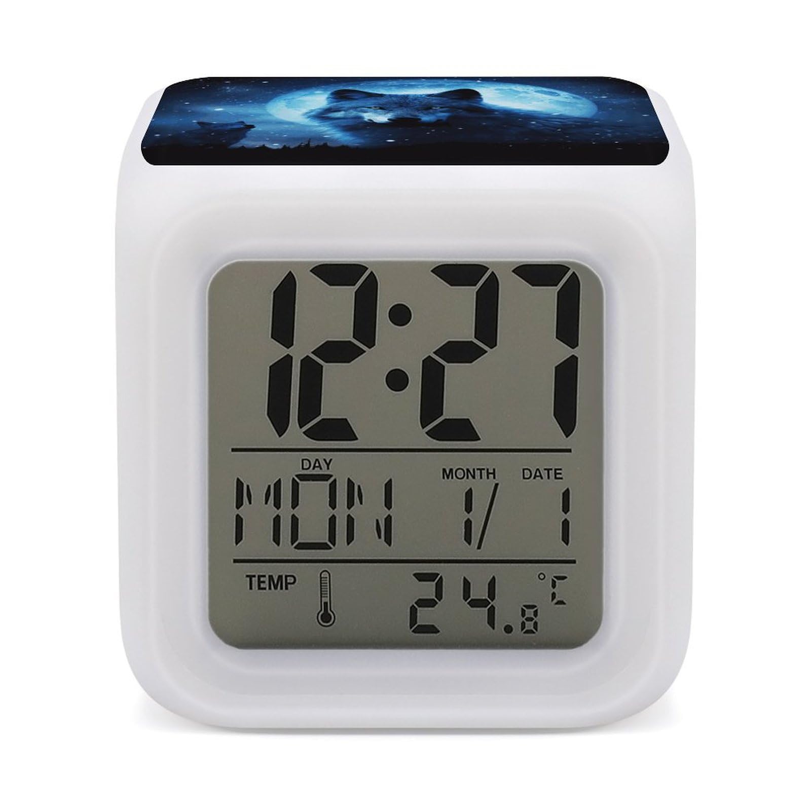 JTREHY 7 Color Changing LED Digital Alarm Clock,Wolfs Printed Wake-up Clock with Temperature Display Home Decoration Alarm Clock for Bedroom Office