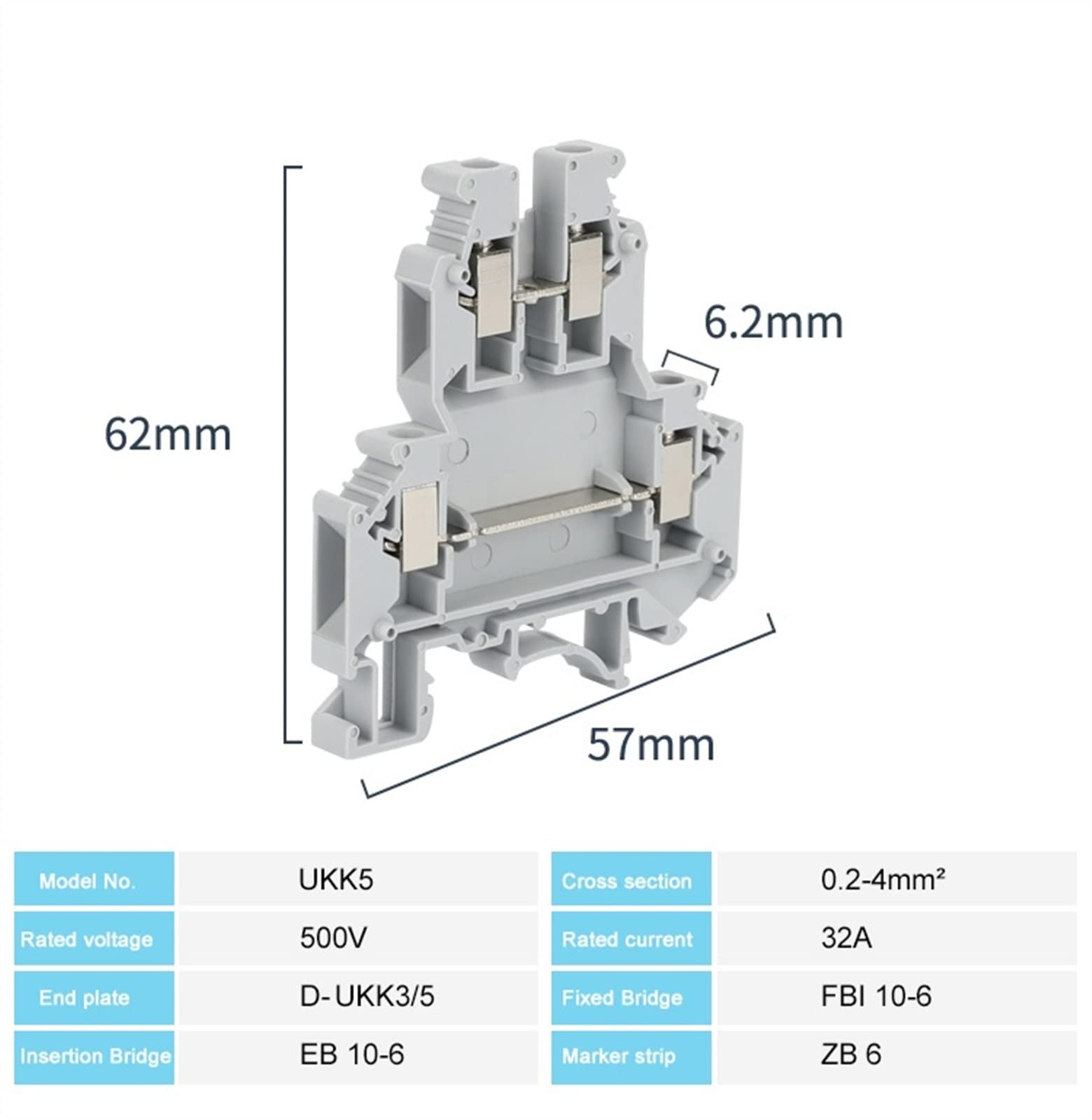 saako 10 Pz UKK5 Vite Universale Doppio Livello 2 Strati 4-Conduttore Striscia Spina Filo Connettore Elettrico Morsettiera Guida DIN UKK 5