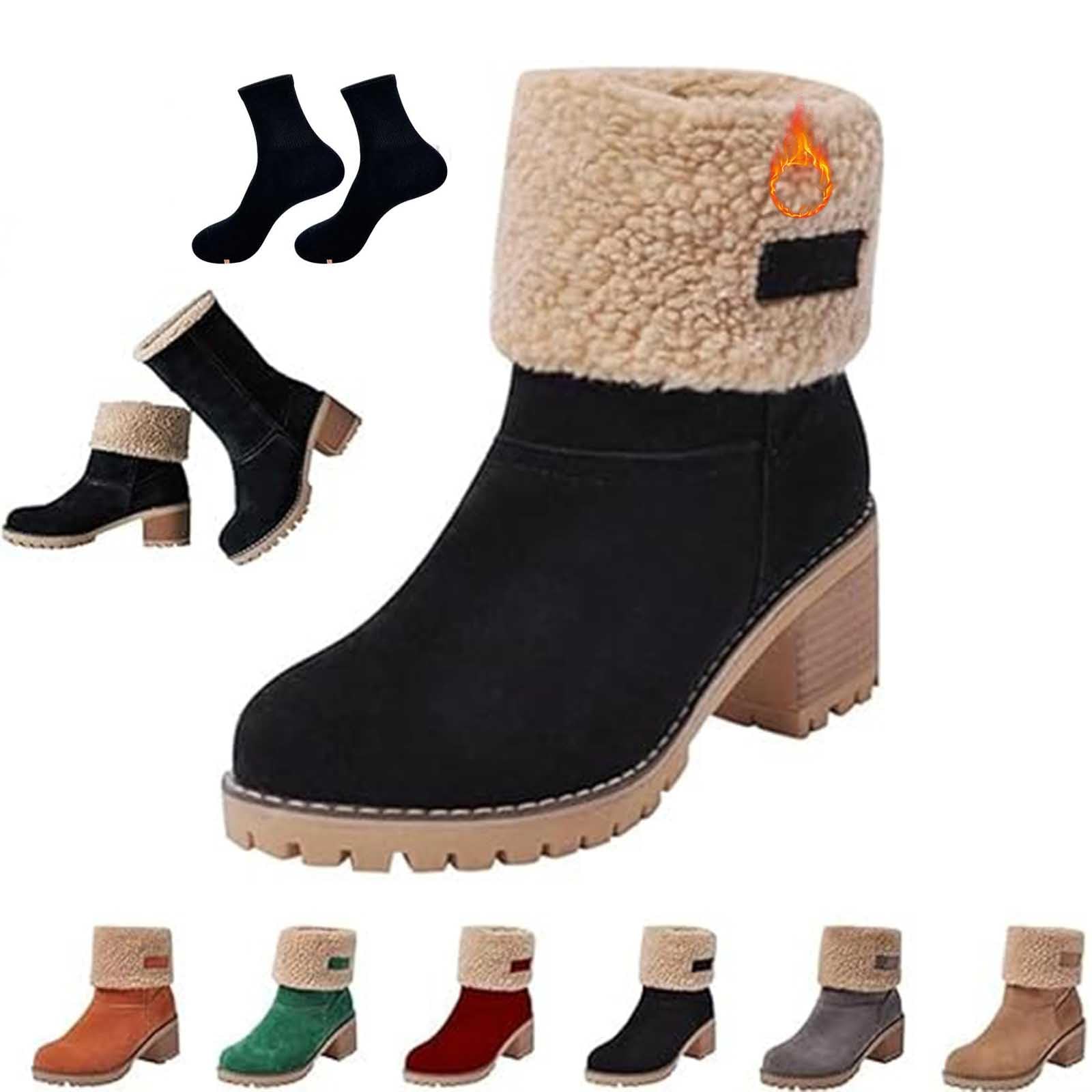 Senior Comfy Winter Ankle Boots Women Suede Round Toe Chunky Block Mid Heel Platform Boots Comfortable Slip On