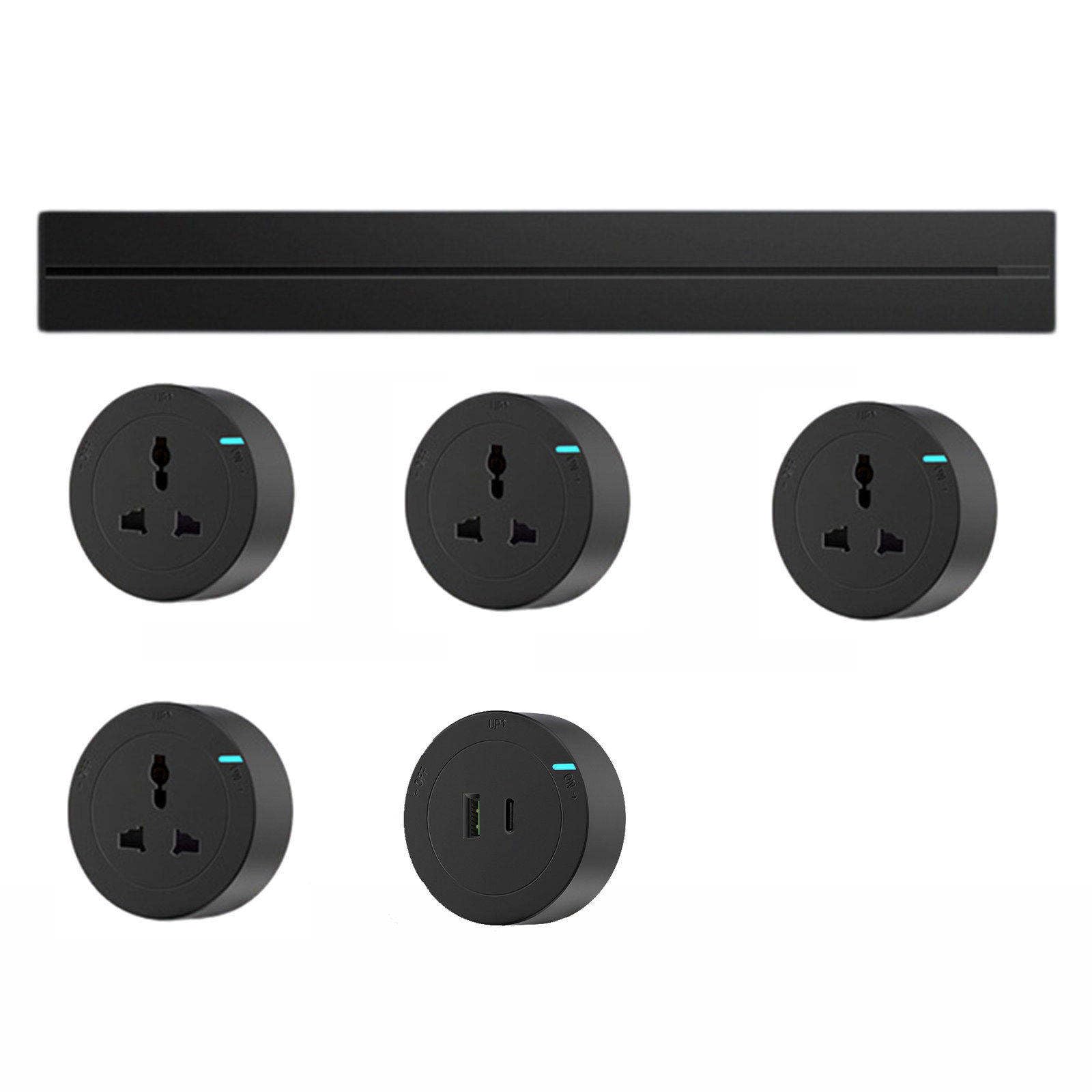 Power Strips Powerful and Safe Track Socket - 8000W Capacity with Waterproof, Anti-Leakage Design. Fashionable Aluminum(Black,60cm)