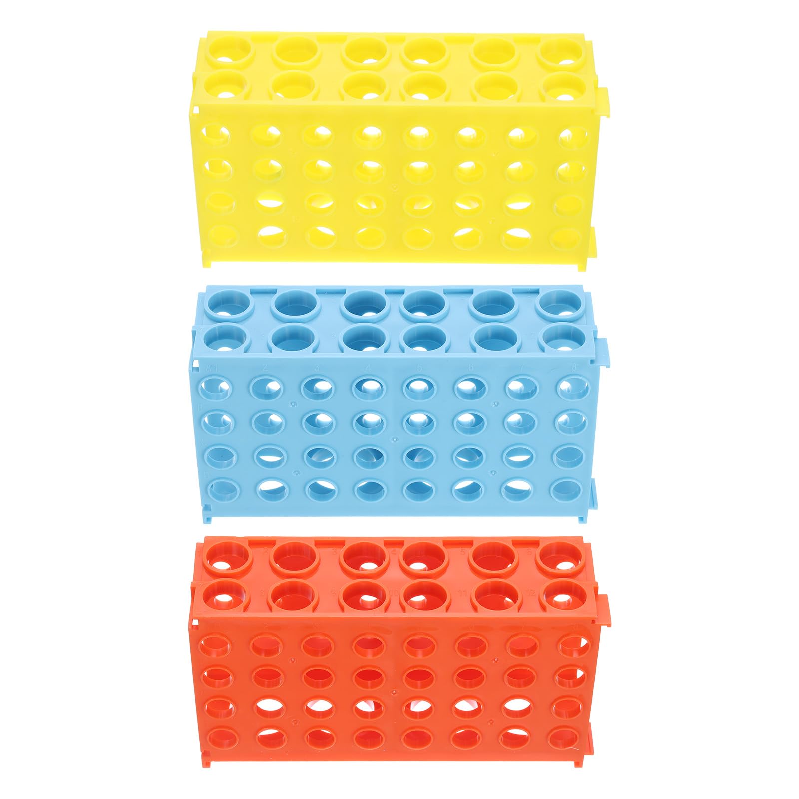 PATIKIL Portoir À Tubes 80 Puits, 1 Set Portoir À Fioles Quatre Panneaux Support Pour Tubes De Centrifugeuse Pour Microtubes 0.5/1.5/2/10/15/50ml, Jaune, Orange, Bleu