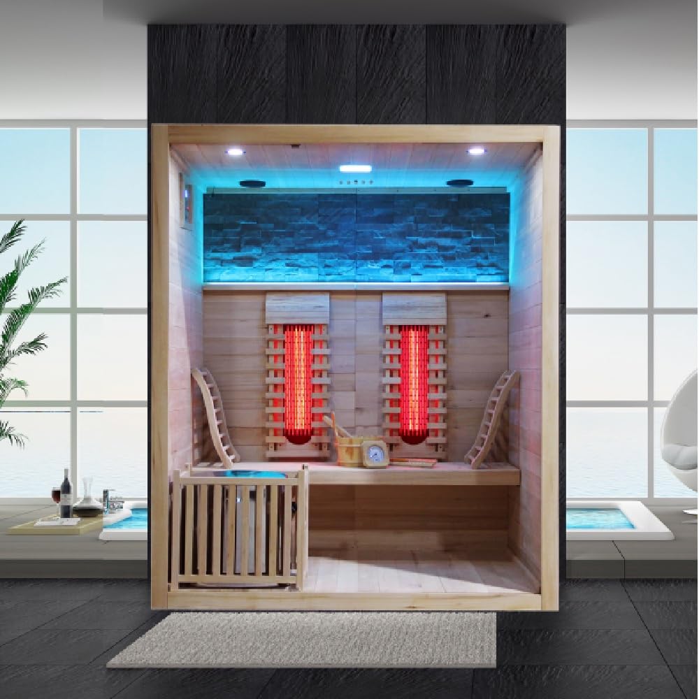 Bagno Italia Sauna infrarossi-finlandese da 170x120 cm con stufa irradianti full spectrum bluetooth