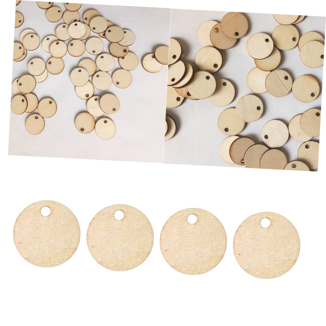 Rodajas Redondas de Madera con Agujero de 2cm 50 Piezas con Superficie en Blanco para Pintar para Manualidades y Decoración de Navidad