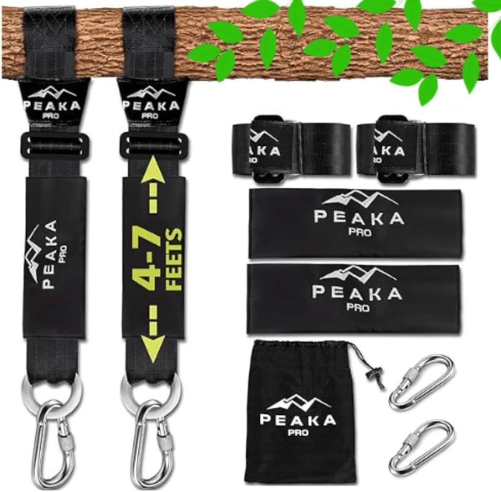 Tree Swing Hanging Straps (Set of 2) – Adjustable 4FT to 7FT Extra-Long Hammock Straps Heavy-Duty Holds 4000+ LBS | Waterproof, Safety Lock Carabiners & Finger Pinch-Safe Cover