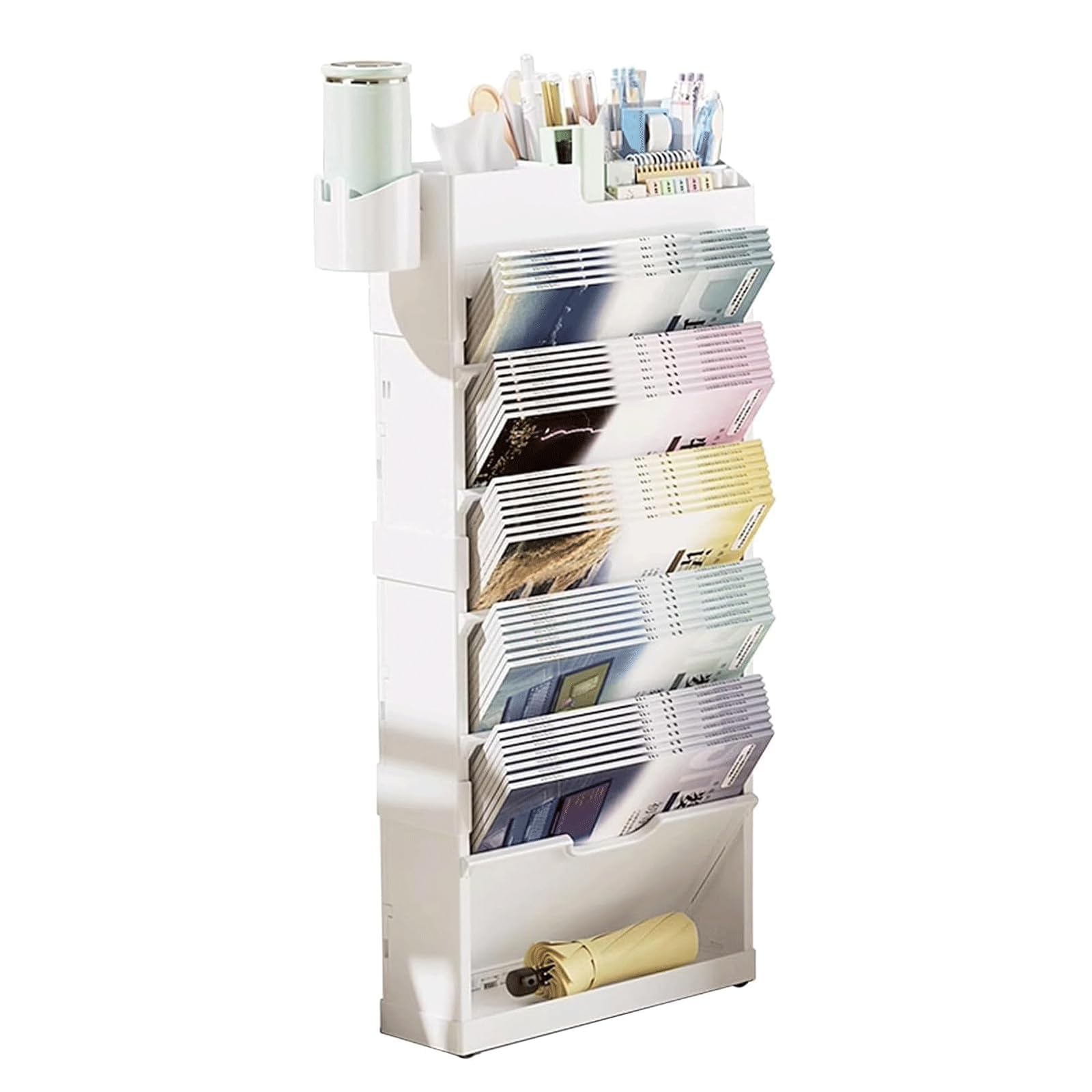 Carro para Libros Carro para Archivos con Ruedas Carro para Libros con Ruedas de 6 Niveles, 3.93 Pulgadas con estantes Inclinados Carro de Almacenamiento utilitario Estantería Plegable Exhib