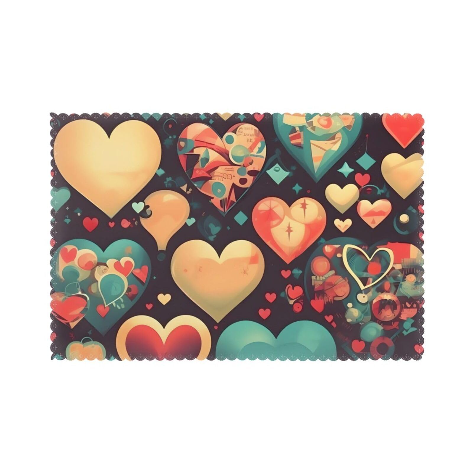 Colorful hearts Placemat set of 6, oil-proof and insulated dining table placemats, washable and wipeable.
