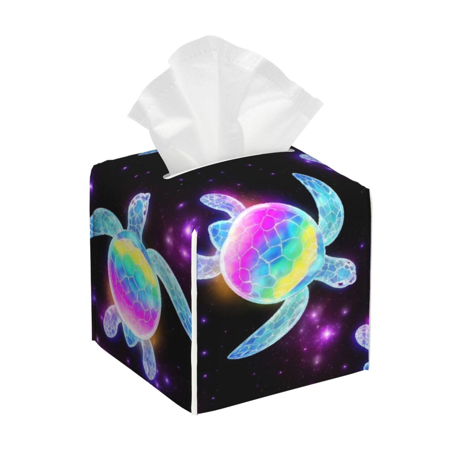 Sea Turtle Colorful Leather Tissue Box Cover Holder Square Facial Paper Organizer 5.2" X 5.2" X 5.2"