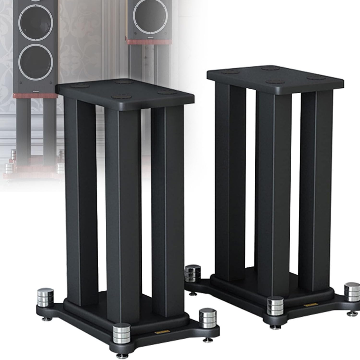 Soporte de pie para altavoces de suelo, paquete de 2 unidades para sonido envolvente y altavoces de estantería de 80 cm de alto, mejora la calidad de audio