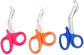 3 PCS (NEON Green & NEON Orange & Blue) Paramedic Utility Bandage Trauma EMT EMS Shears Scissors 5.5 INCH Stainless Steel (PC Brand)