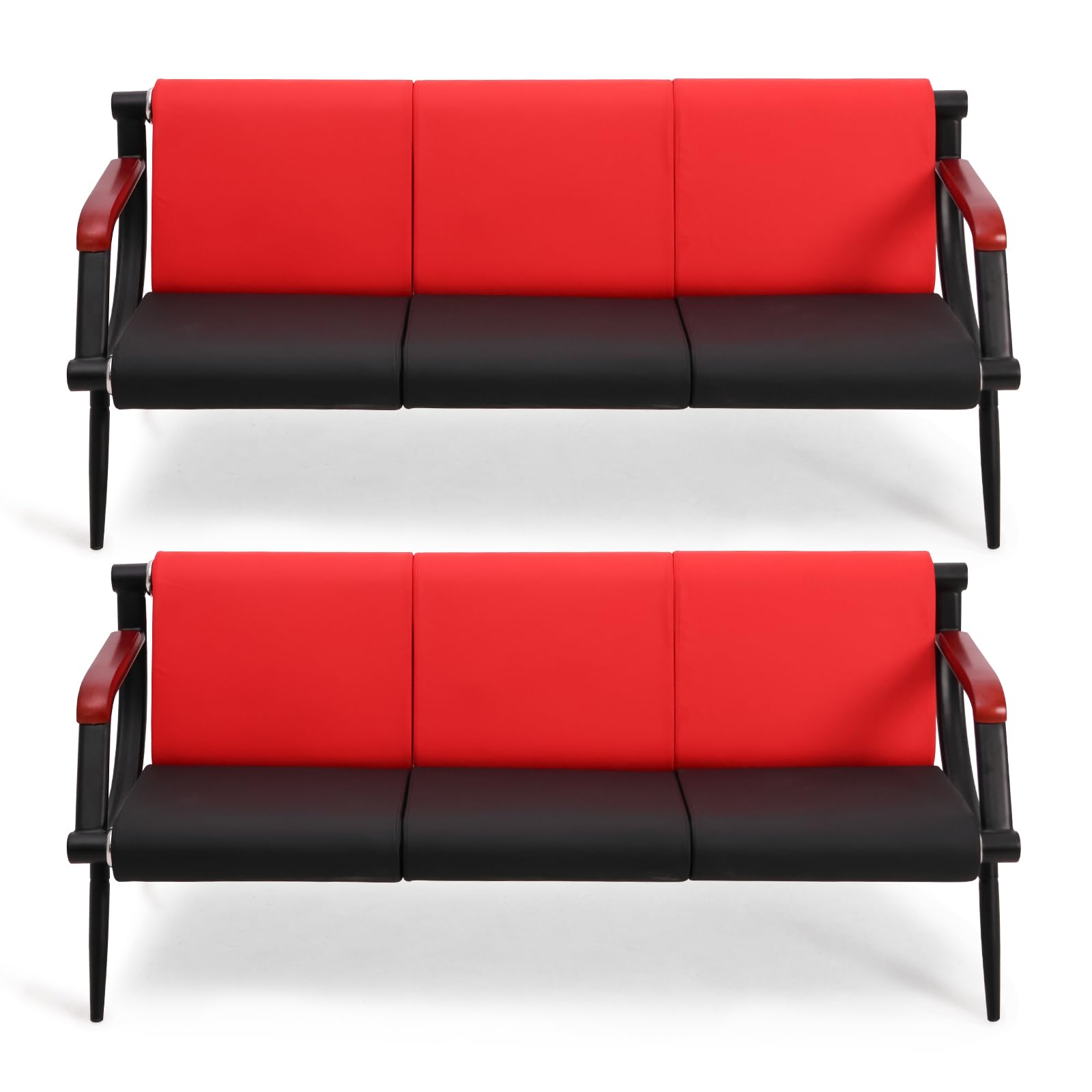 Waiting Room Bench With Wooden Armrest Pu Leather Office Furniture