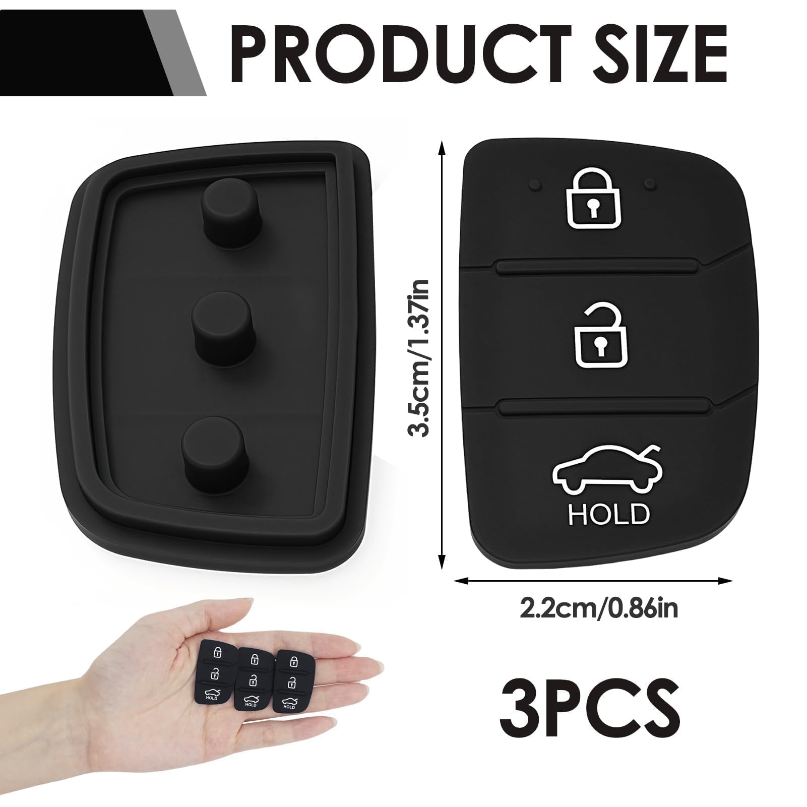 3 Pad Pulsanti Per Chiave Hyundai - Ricambio In Silicone Per Telecomando - Compatibile Con Santa Fe, Tucson, I10, I20, I30 E Altri - Foto 8
