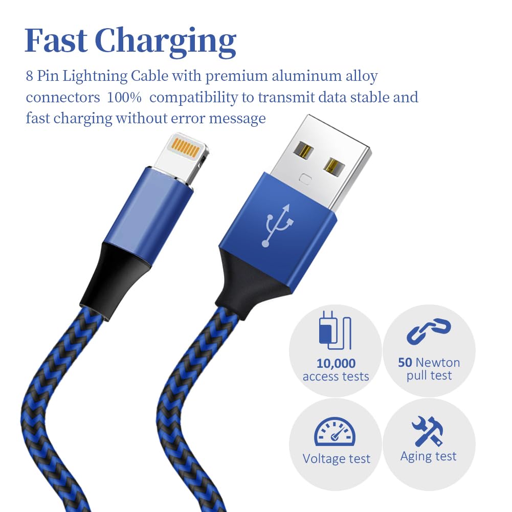 Lot de 6 câbles Lightning pour iPhone [Certifié Apple MFi] - 0,9 m - 1,9 m - 1,8 m - En nylon tressé - Cordon de charge haute vitesse pour iPhone 14/13/12/11 Pro Max/XS MAX/XR/XS/X/8/7/Plus/6S/6/iPad
