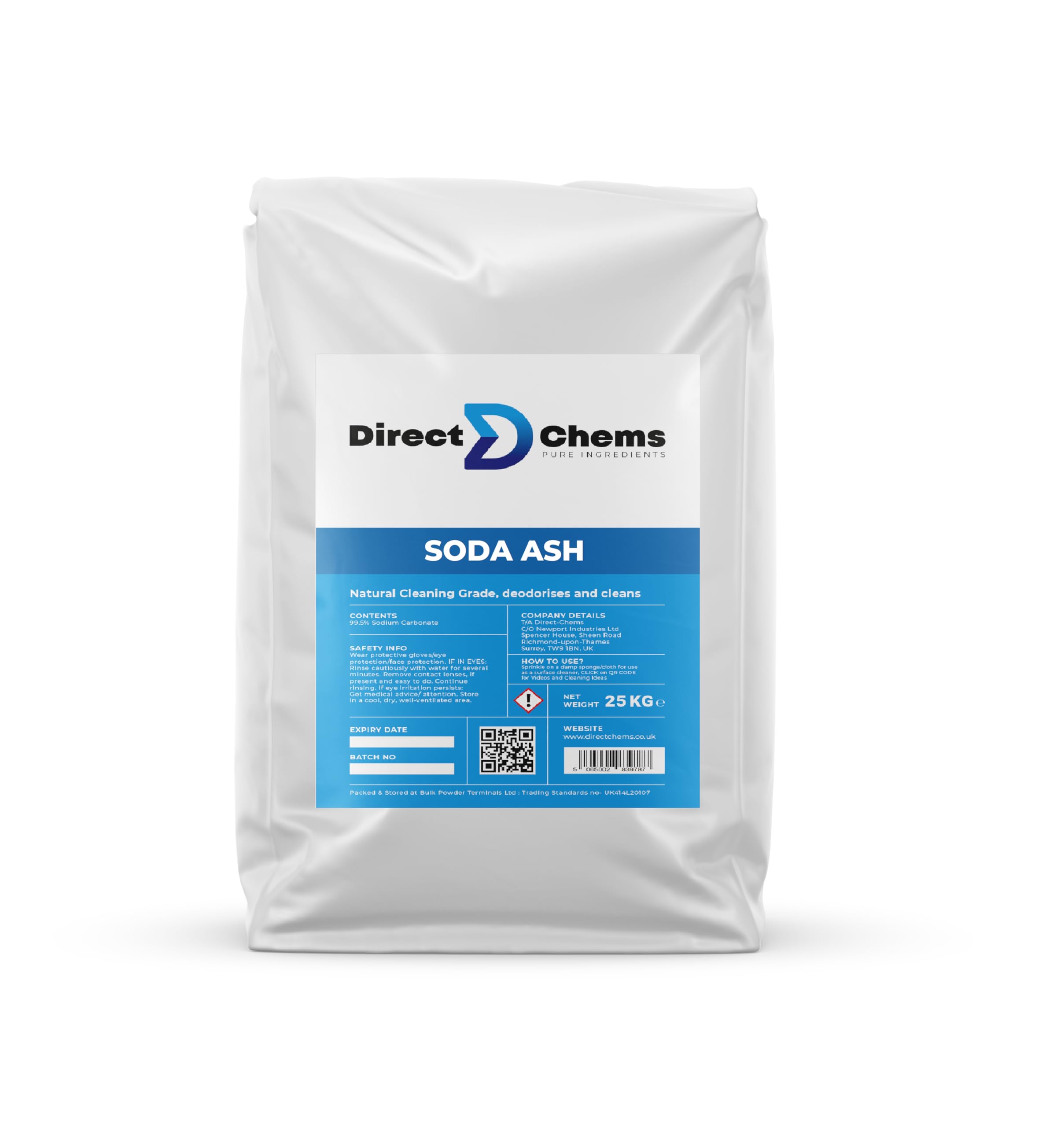 Sodium Carbonate 25KG, Premium Soda Ash, 100% Natural, Cleaning, Cosmetics, No additives and Synthetics