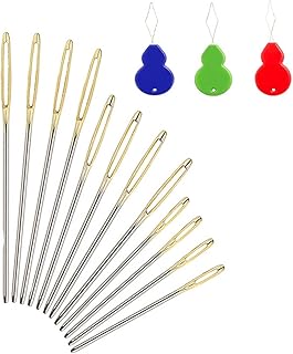 Aosekaa 12 agulhas de costura à mão de olho grande, agulhas grandes sem corte com passadores de agulha, tubo de armazenamento, agulhas de bordado para tecer carpete de miçangas