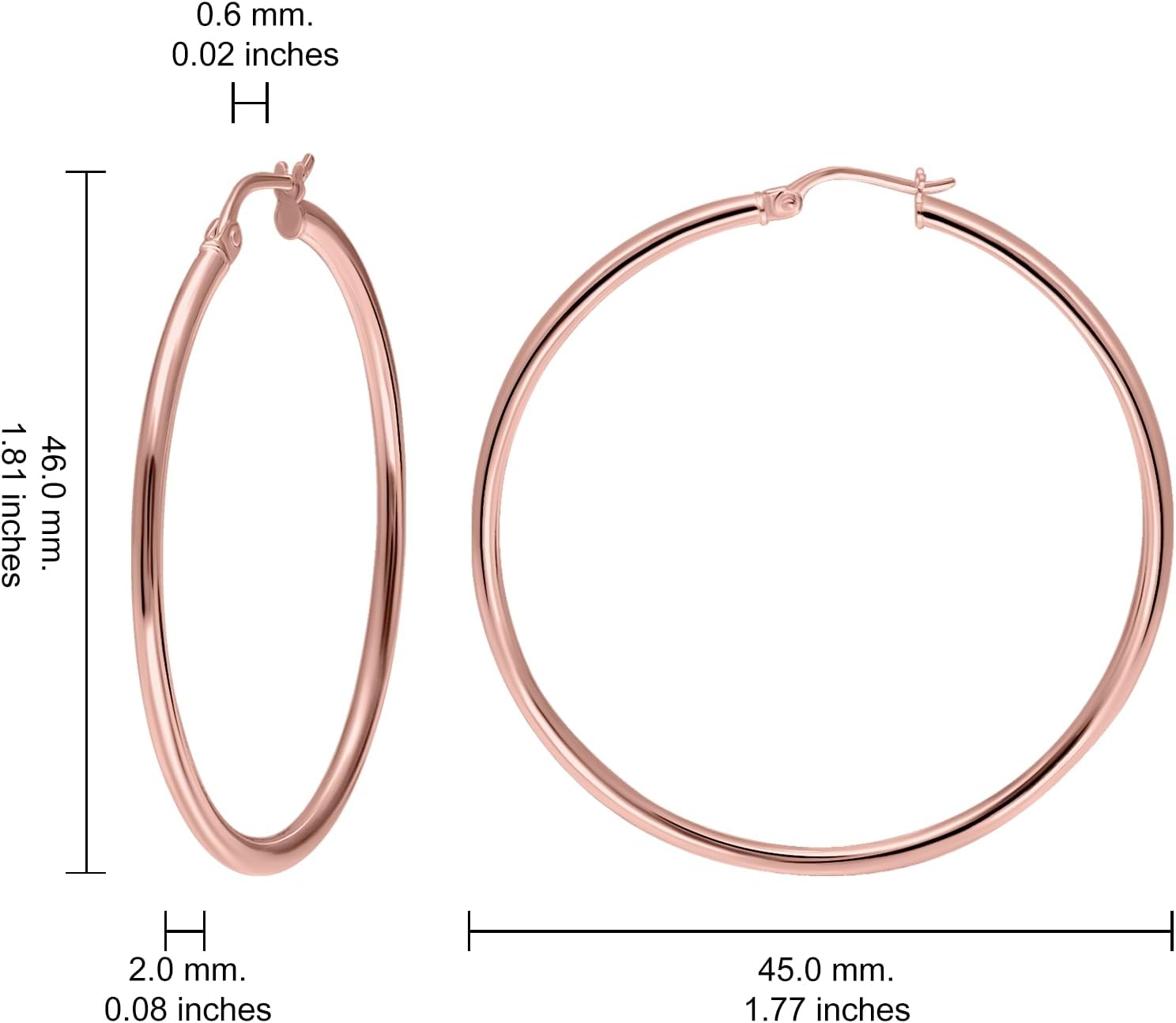 Hoops & Loops - Sterling Silver 45mm High Polished Click Top Hoop Earrings in Rose Gold Flash Plated
