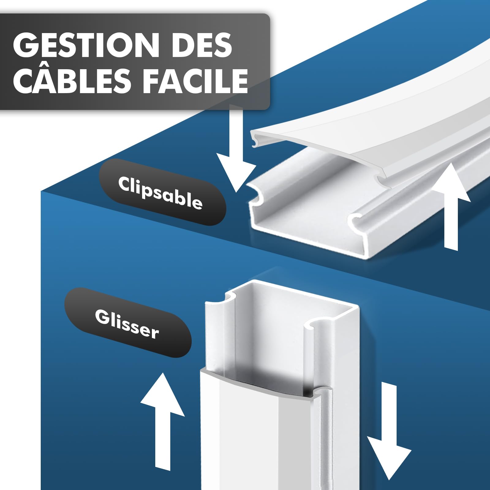 Gohytal Goulotte Autocollante Blanche De 2 M - Mini Goulotte De Câble Flexible Semi-circulaire Pour Cacher Un Câble D'alimentation - Câble De Haut-parleur - Câble TV - Cacher Les Câbles - Pour