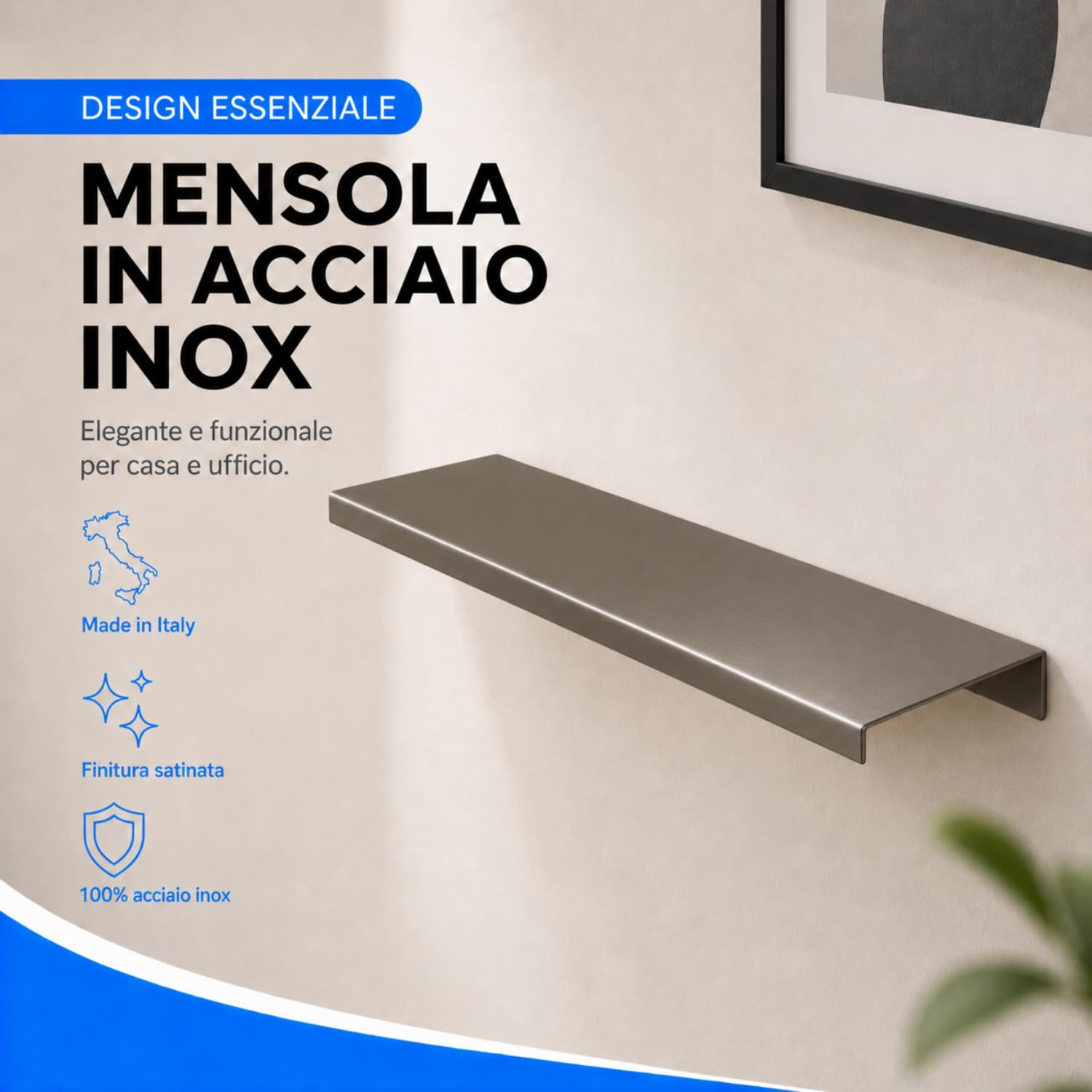 INOXLM Mensola in Acciaio Inox Finitura Satinata, mensola da Muro, mensola da Parete (Acciaio Inox Satinato, Kit 3 mensole)