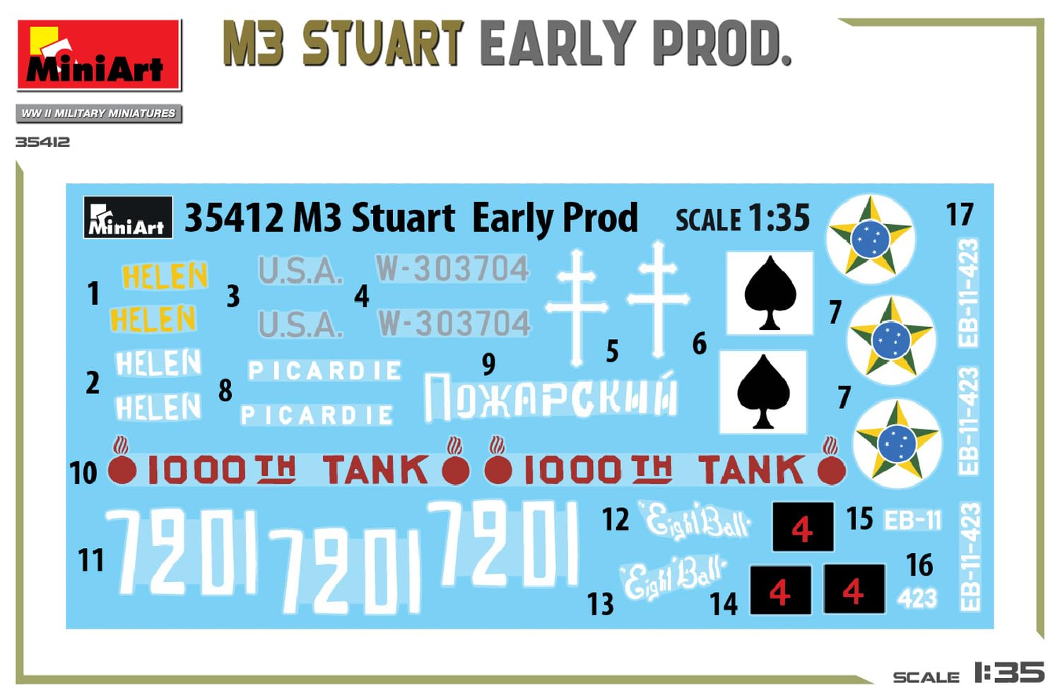 Mini Art 35412 1:35 M3 Stuart. Wczesna produkcja - wierna replika, modelarstwo, plastikowy zestaw do budowania, majsterkowanie, hobby, klejenie, zestaw modelarski, montaż, nielakierowany