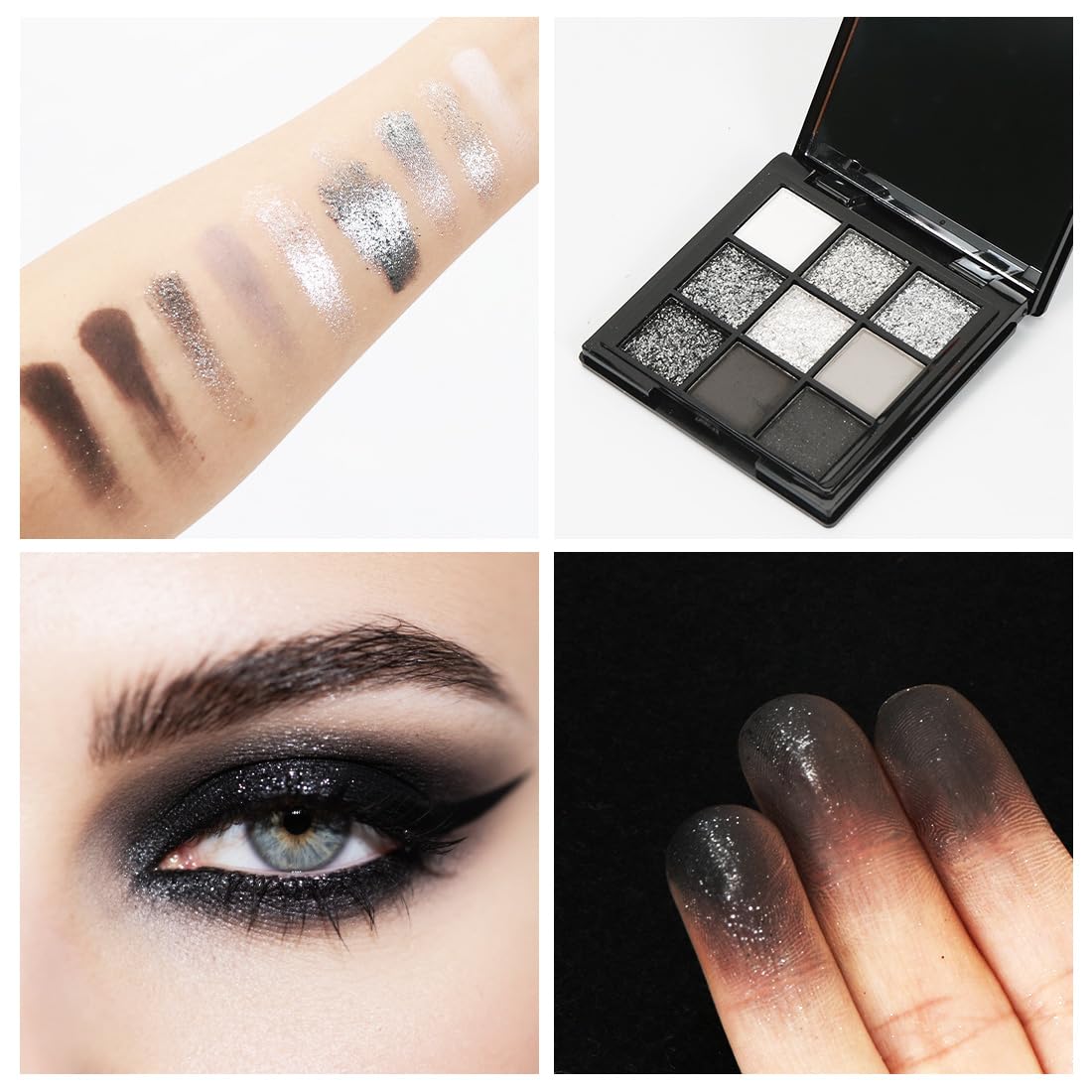 Palette di Ombretti Smokey, 9 Colori Halloween Trucco Ombretto Occhi Goth Nero Argento Grigio, Eyeshadow Scuri a Lunga Durata,Set di Trucchi per Ragazze, Kit Regalo per Spettacoli Teatrali Halloween