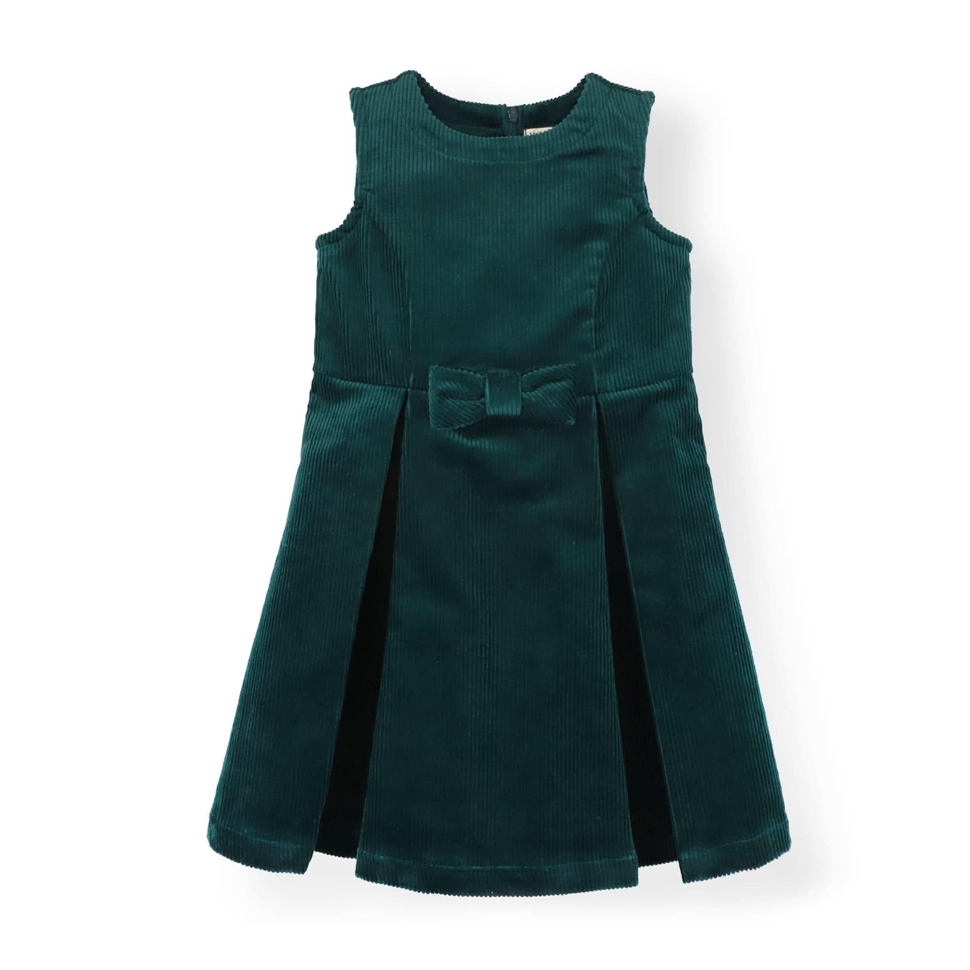 Hope & Henry Baby Girls' Sleeveless Bow Front Jumper, 3-6 Months, Deep Green Corduroy