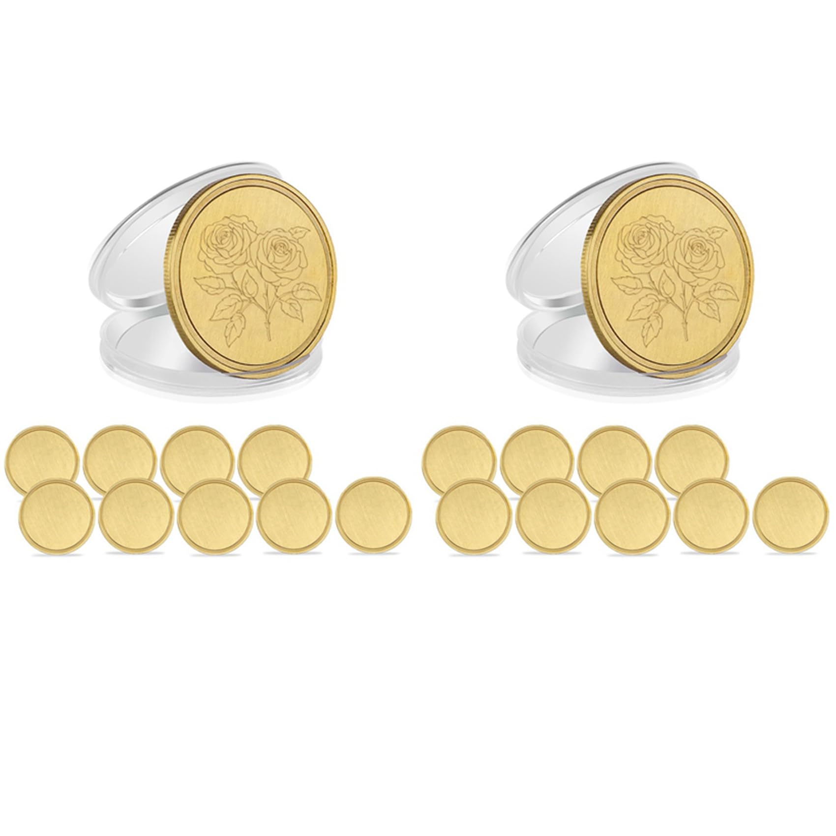 Tuesoa 20Pcs Engraving Blanks Brass Coin Blanks Metal Engraving Blank Coins 40Mm With Acrylic Protection Box