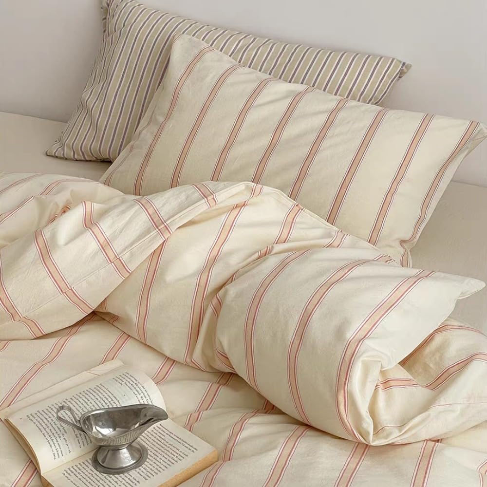 Covebett Striped Single Duvet Cover Sets Beige and Pink Stripes Geometric