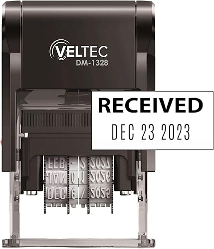 Veltec Sello de fecha de goma autoentintado con frase y fecha (NEGRO, RECIBIDO)