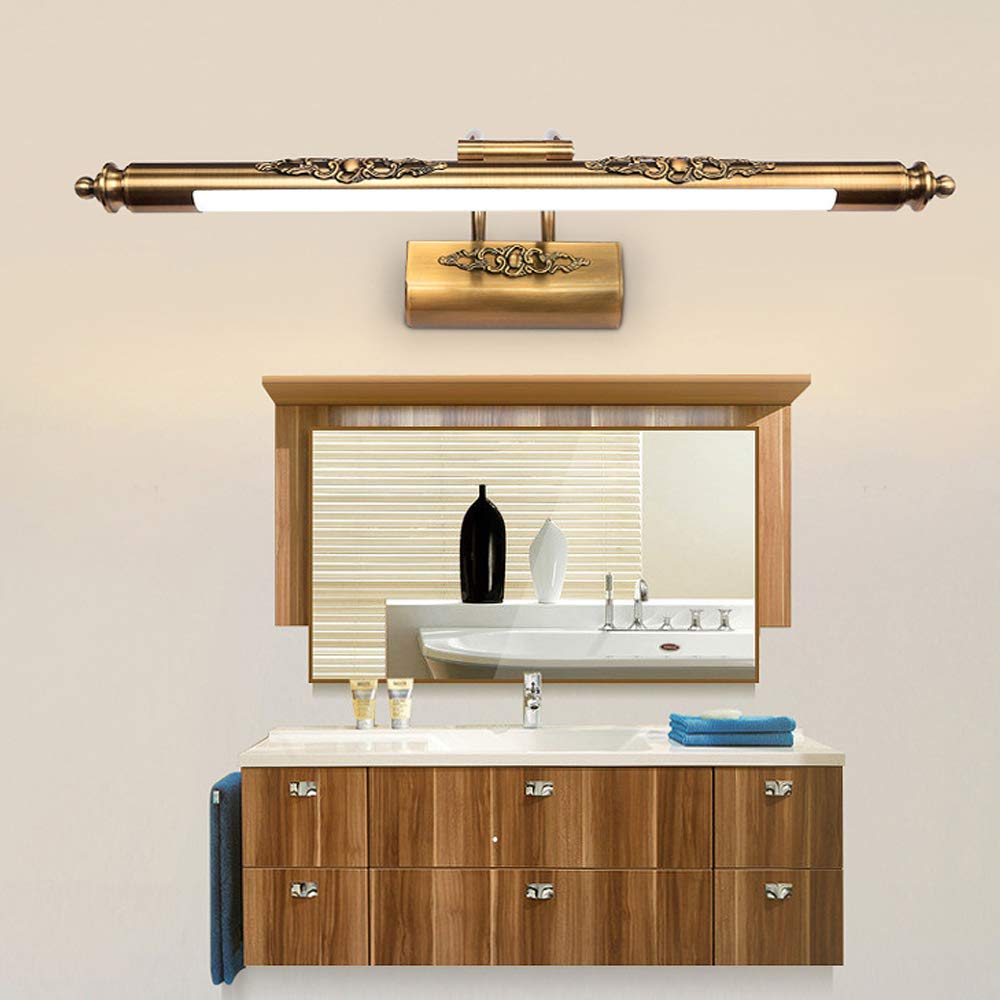 11W Antik Spiegellampe Spiegelleuchte Badezimmer LED Retro Verstellbar Badleuchte Vintage Metall Kupfer, Wasserdicht Retro Make-up Licht, Wände Spiegelschrank Schminkleuchte Natürliches Licht, D65cm