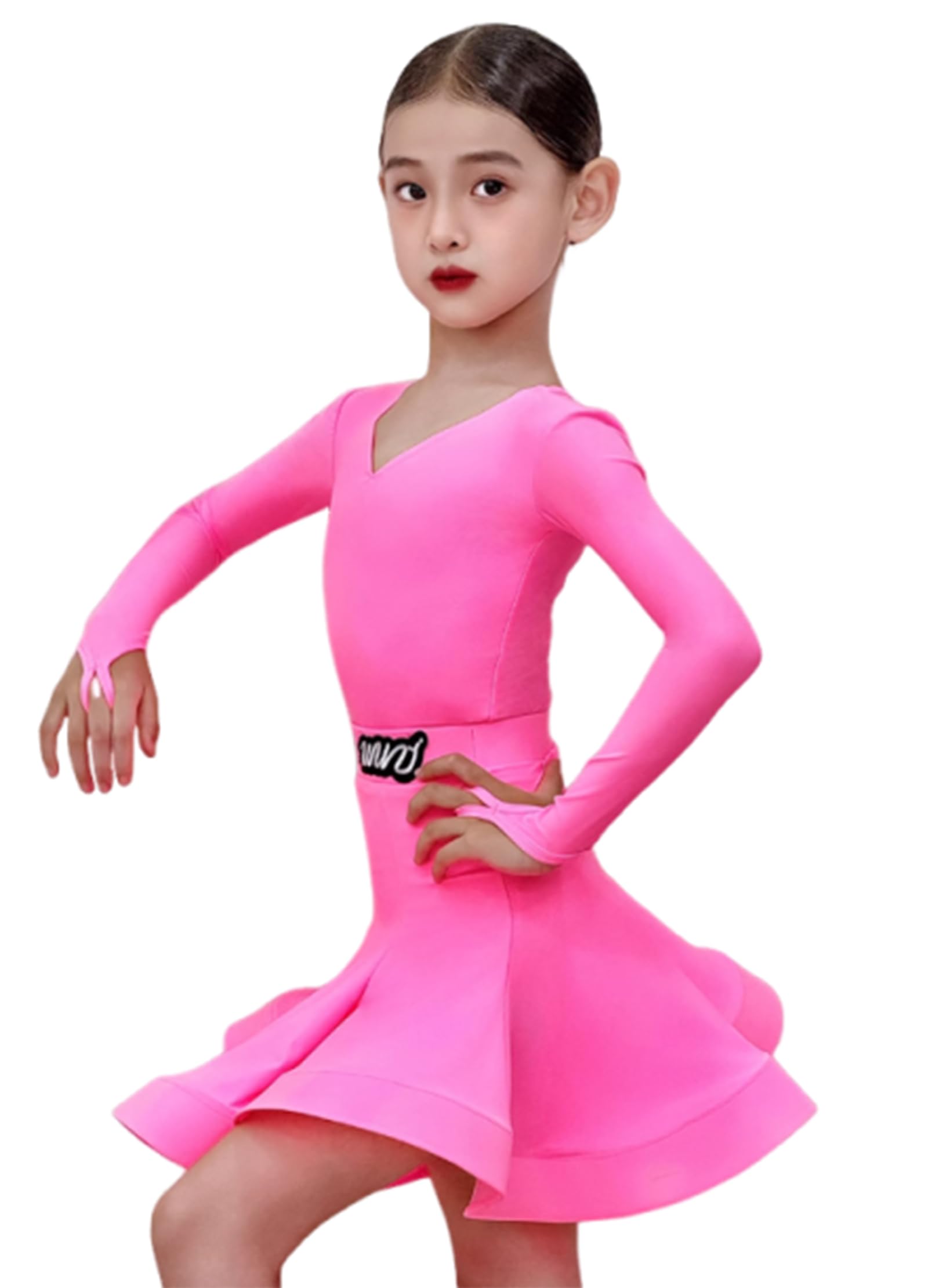 Vestido Profesional de Baile Latino para niñas Ideal para Tango Salsa Samba y Bailes de salón Traje para competición o presentación en el Escenario,Rosado,140cm