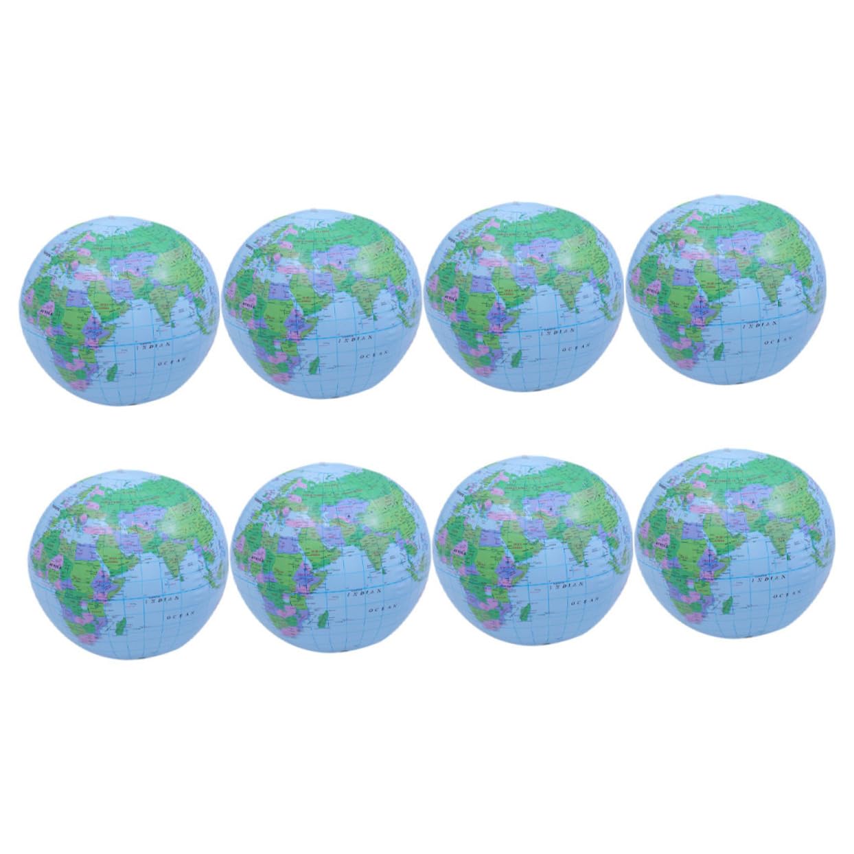 Kisangel 8pcs Inflatable Globe Shaped Beach Balls Creative Reusable Summer Pool Fun Party Present for Adults Easy to Inflate Deflate for Beach Pool Activities