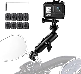 elinigo 360° Motorcycle Mountain Bike Rearview Mirror Holder Mount Handlebar Bracket Aluminum for Insta 360 One/R X2 GoPro Hero 10/9/8/7/6/5/4/3+,DJI OSMO Xiaoyi Action Camera