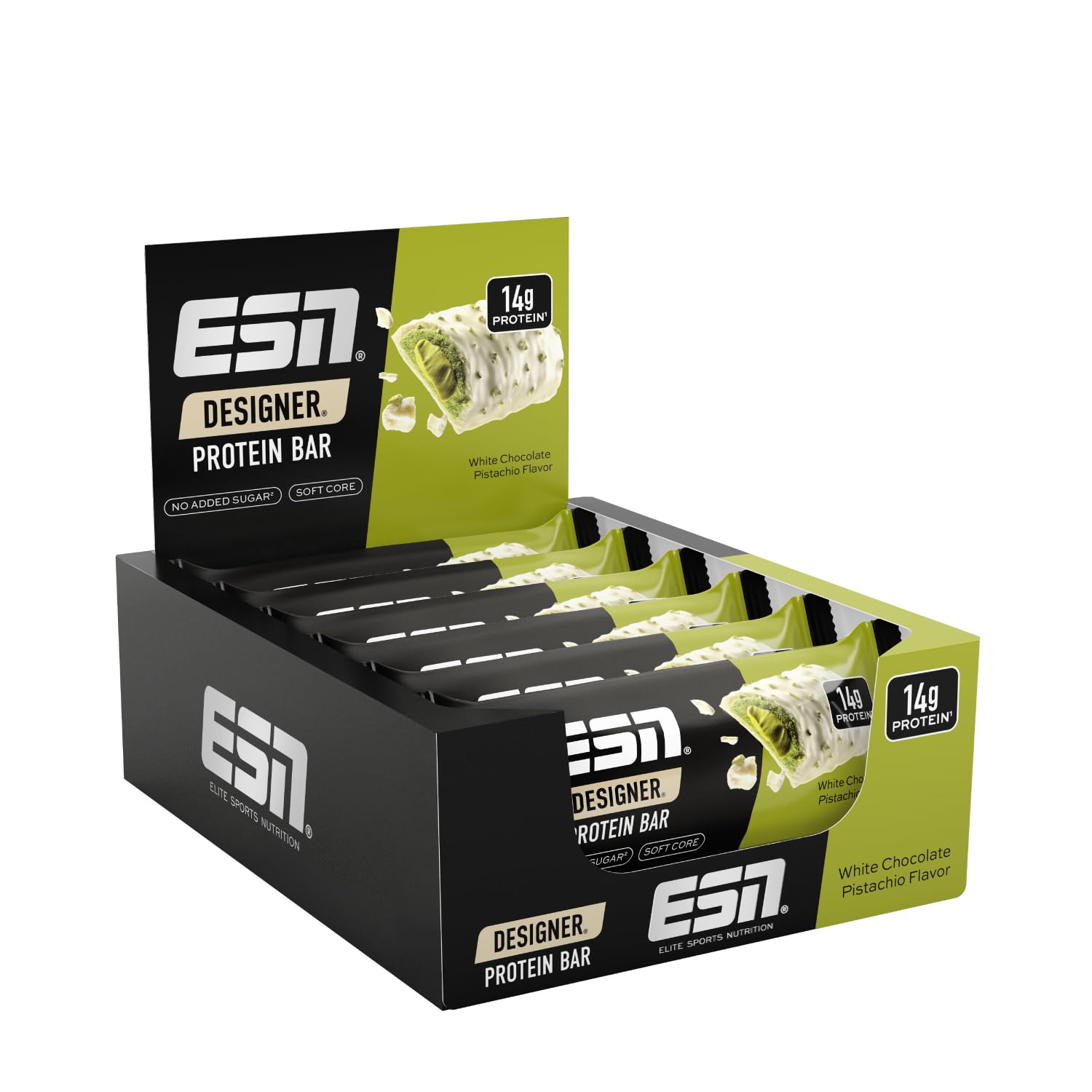 ESN Designer Protein Bar, White Chocolate Pistachio, 12 x 45 g - High Protein Bar - Made in Germany