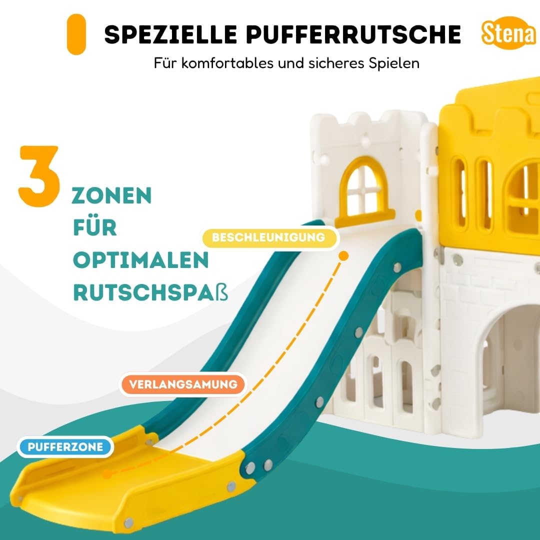 Stena Spielhaus mit Rutsche und Brücke - Basketballkorb, Ball & Spielzeug-Teleskop - Indoor & Outdoor - Spielturm - Klettergerüst für Kleinkinder