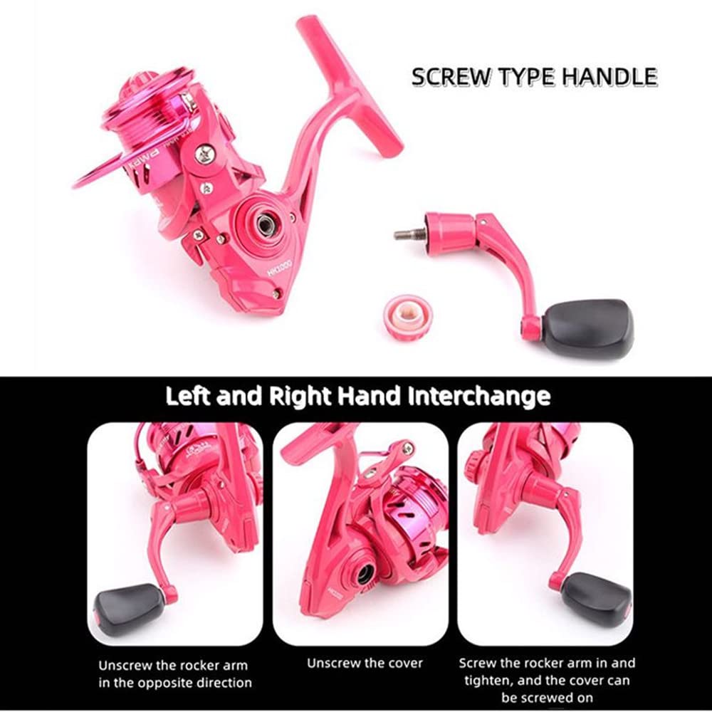 KAWA Ultralight Ice Fishing Reel,Pink Ultra Light Trout Fishing Reel,1000 Serise 5.86oz 5.2:1 High Speed Gear Ratio 5+1 BB,Mini Woman Teen Spinning Reel Sporting Goods