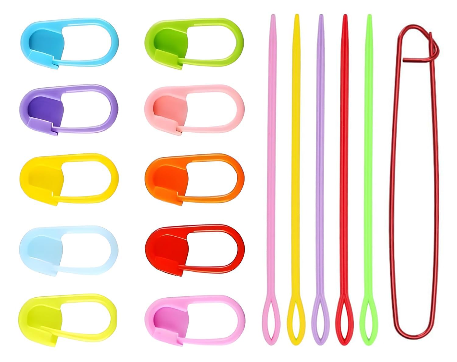 jasol Knitting Crochet Stitch Markers Set, 25 Plastic Markers, 1 Metal Holder, 2 Large Eye Needles-picture-15