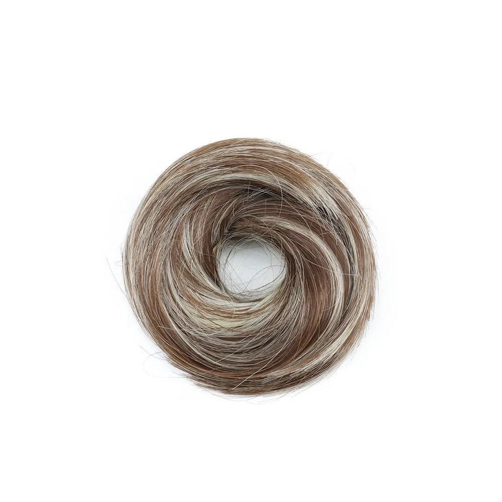 QRSTUVXZY Scrunchies Donut Wig Accessory Updo Buns Hairs Synthetic Piece Straight Chignon Extension Mini Rubber Band Hair Bun(Brown+Blonde)