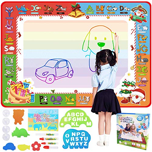 PHYLES Tapis Dessin Enfant, Tapis Doodle Matte 100*70cm, Aqua Tapis de Dessin 6 Couleurs Loisir Créatif - Jouets Éducatifs pour Enfants (Noël (100*70cm))
