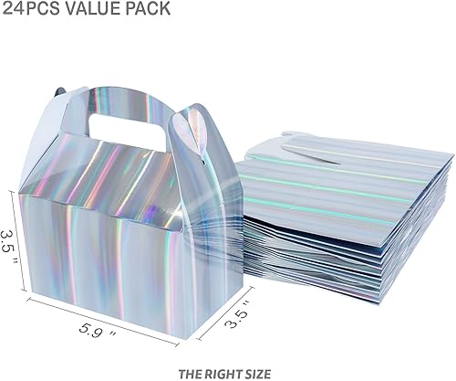 Miniatura 3 de Naleyber Cajas de regalo de fiesta de arcoíris brillante, 24 unidades, color plateado iridiscente, cajas de golosinas para dulces, aperitivos,