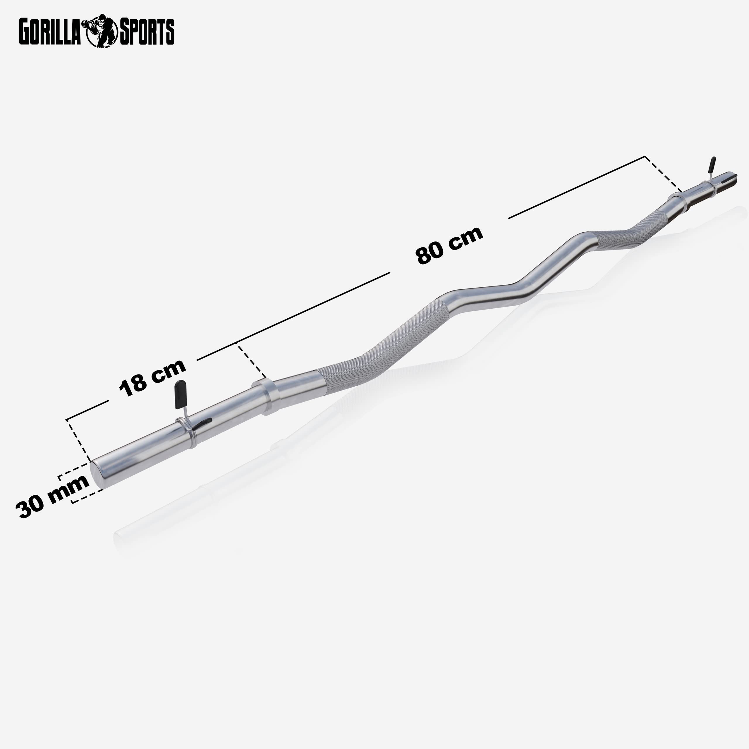 Gorilla Sports Barre d'haltères Curl chromé 120 cm avec Fermetures à Ressort Conforme à la Norme Standard dans Le domaine de la Musculation, du Culturisme et du Fitness