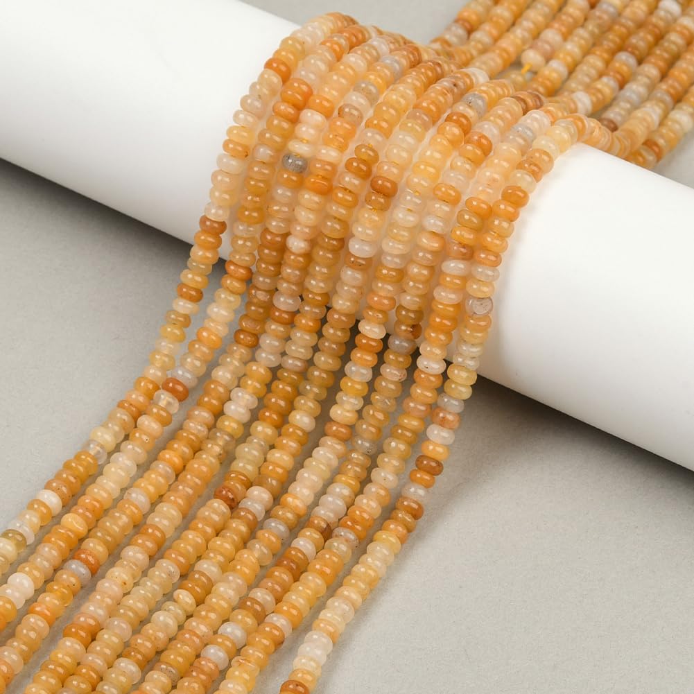 PONABEADIY 1 Box 2 Strands 336PCS 4MM Natural Yellow Topaz Jade Stone Beads Strands with Hole Rondelle Abacus Gemstone Disk Energy Spacer Bead Bulk for Jewellery Making Diy Bracelets Craft Supply - Image 3