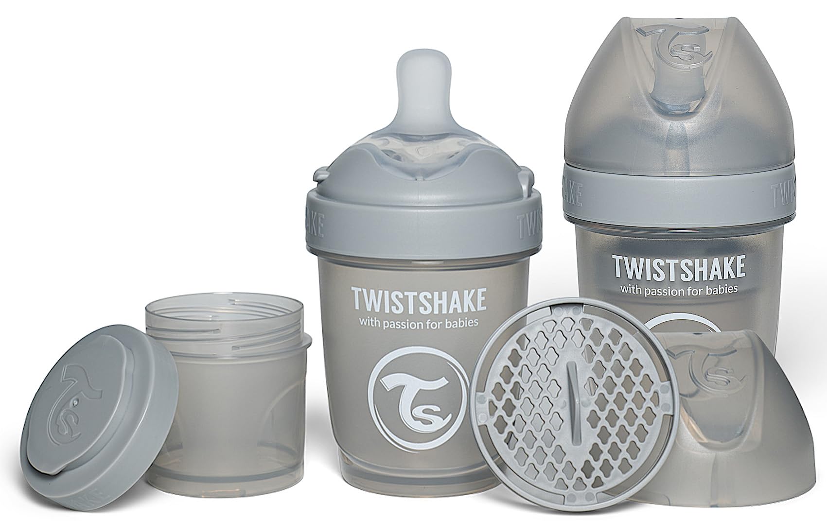 Twistshake Anti Colic Baby Bottles 2 Pack 180ml BPA Free Newborn Grey Bottle