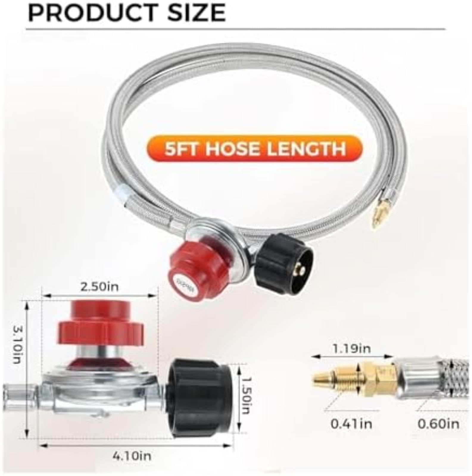 Rura przyłączeniowa gazu Wąż w oplocie ze stali nierdzewnej Złącze męskie 1/8 5 stóp 0-10 Psi Regulator ciśnienia propanu z, do palnika elastyczny wąż wydechowy pojazdu