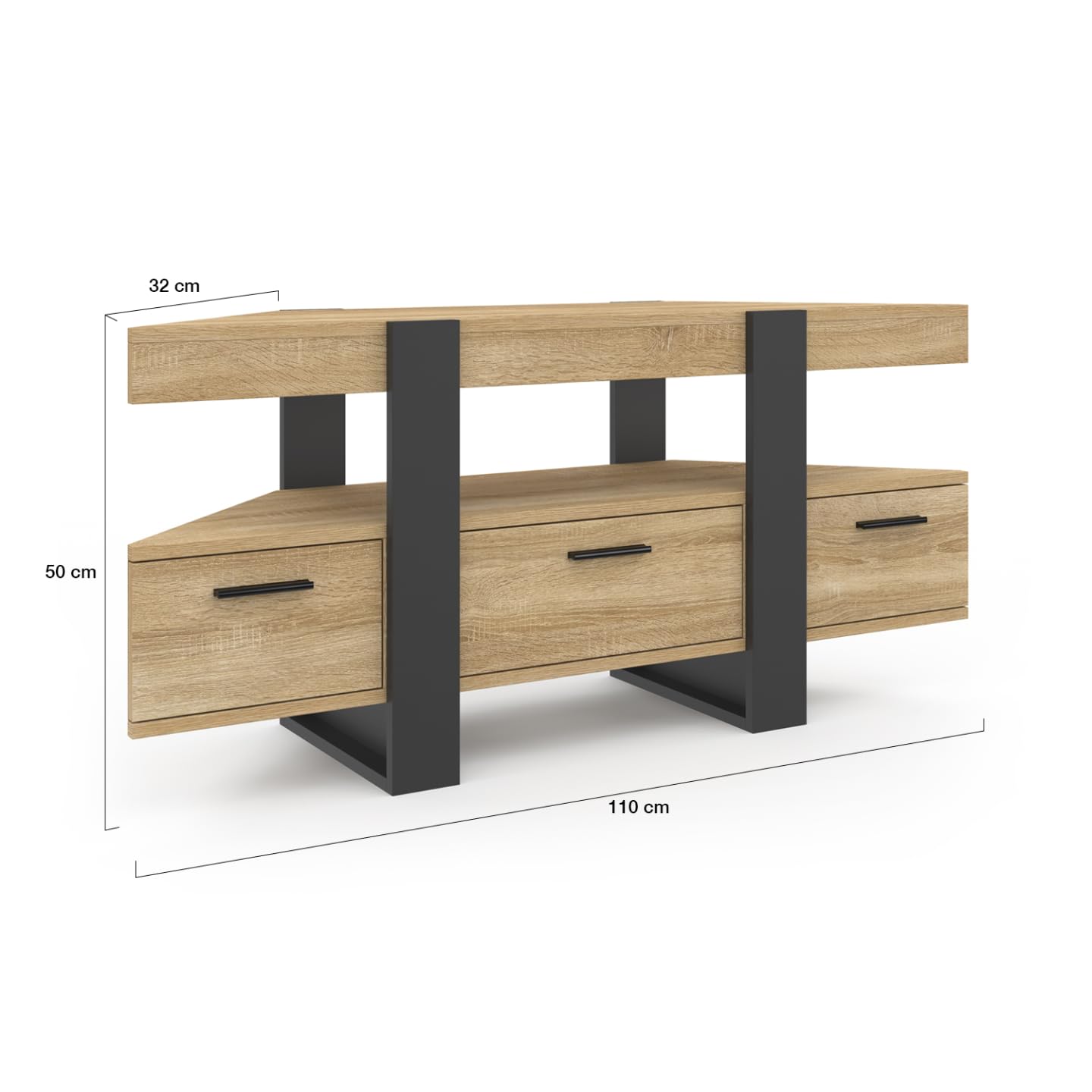 IDMarket Phoenix - Mueble para TV (110 cm, esquinero con cajón, madera y negro), color negro