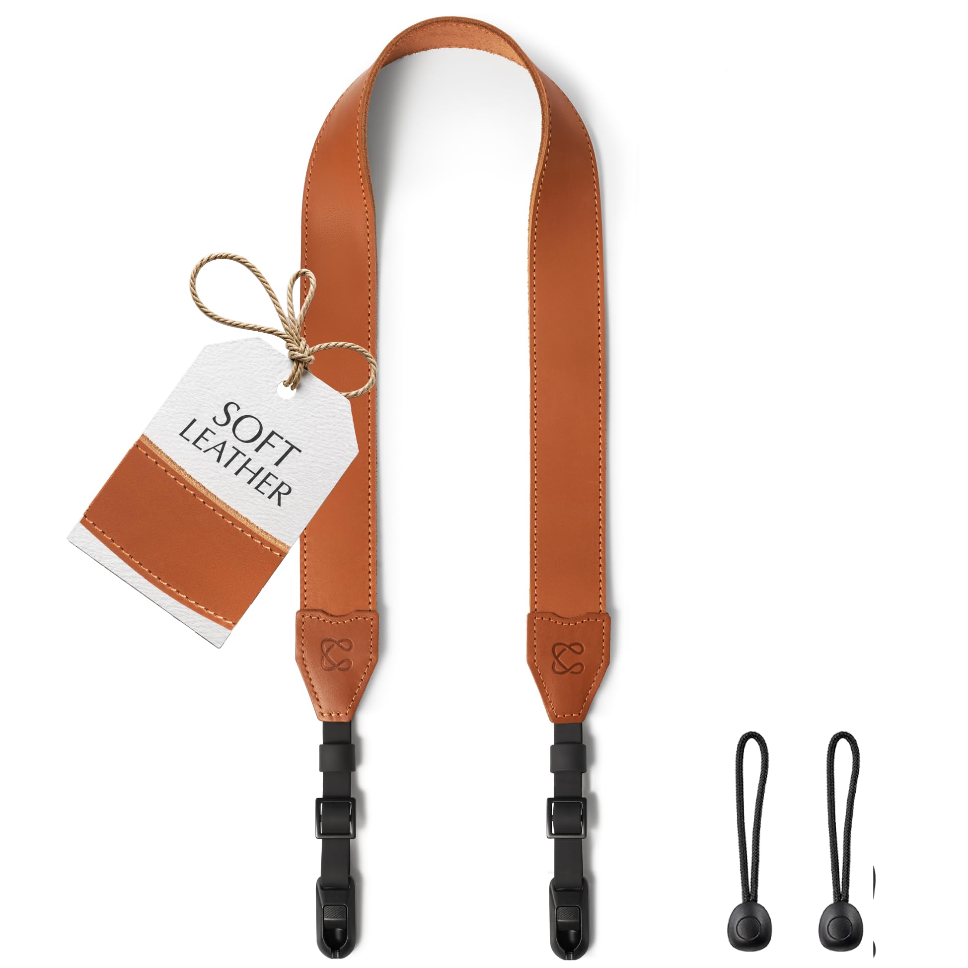 C Coiro Bandoulière classique en cuir avec libération rapide, configurable comme sangle, tour de cou réglable, bandoulière pour appareil photo reflex numérique, pour photographes, classique/brun clair