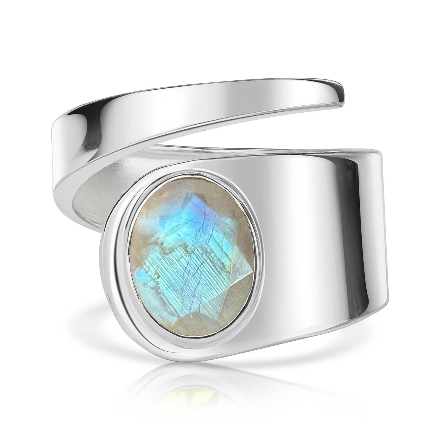MATERIA by Matthias Wagner Edelstein Ring Silber 925 Damen Silberring breit mit Stein verstellbar