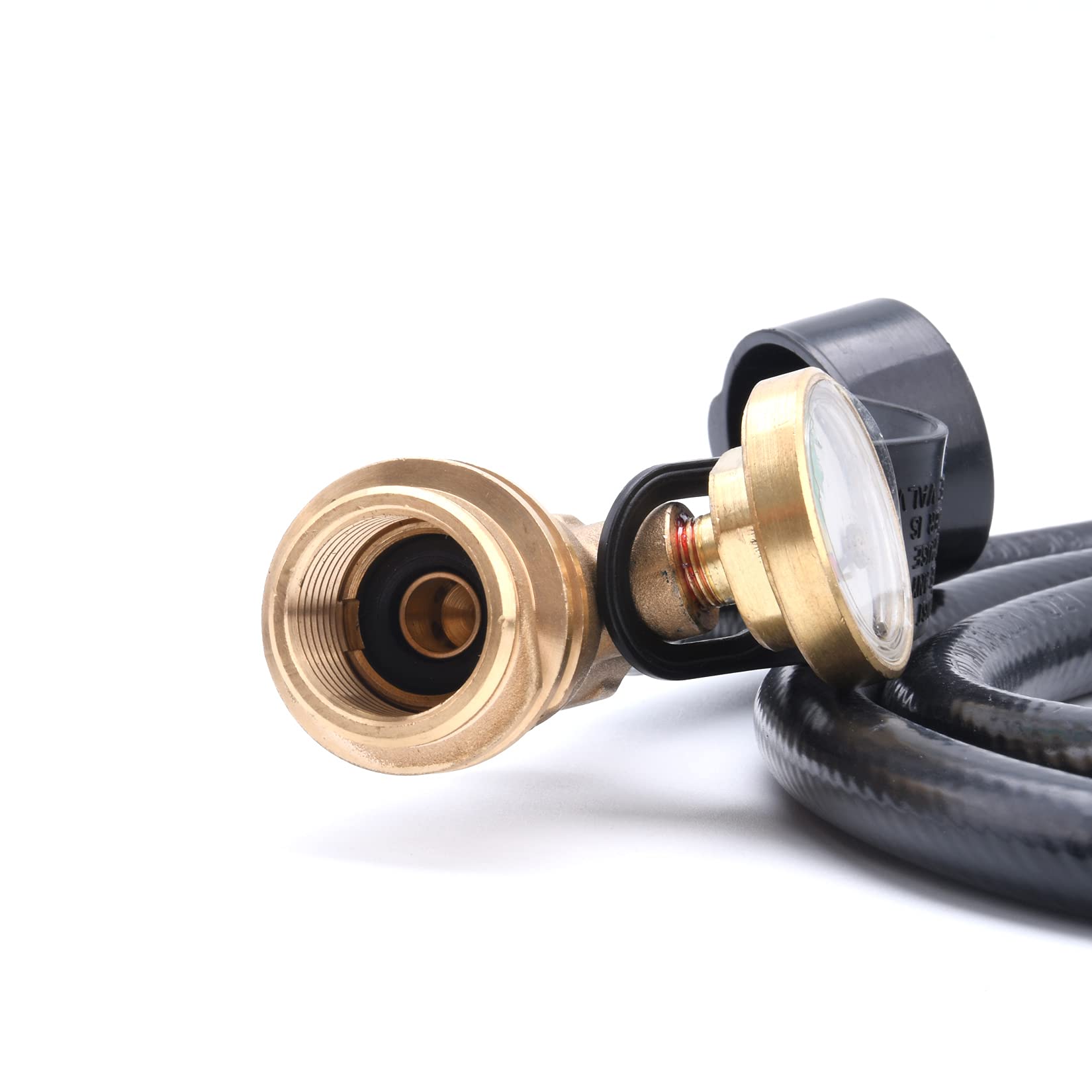 GasSaf Manguera de extensión de tanque de propano de 5 pies con calibre, detector de fugas apto para parrilla de gas, calentadores y todos los aparatos de propano, accesorios Acme a macho QCC/POL